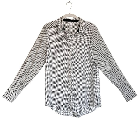 POPSUGAR Women's Long Sleeve Polka Dot Blouse in White/Black - Sz M - Picture 1 of 5
